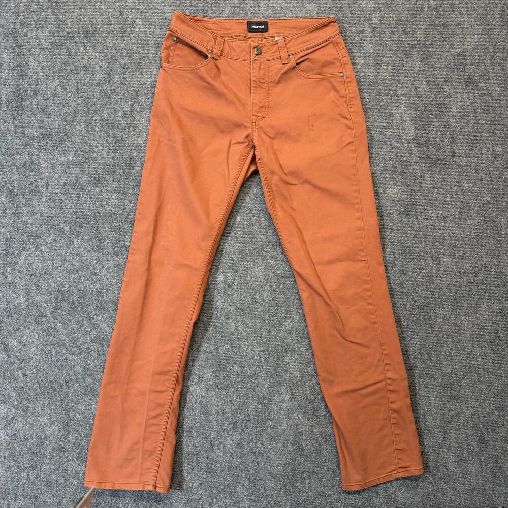 Marmot Men's 30 Orange Distressed Jeans Pants Outdoor Hiking Straight Leg